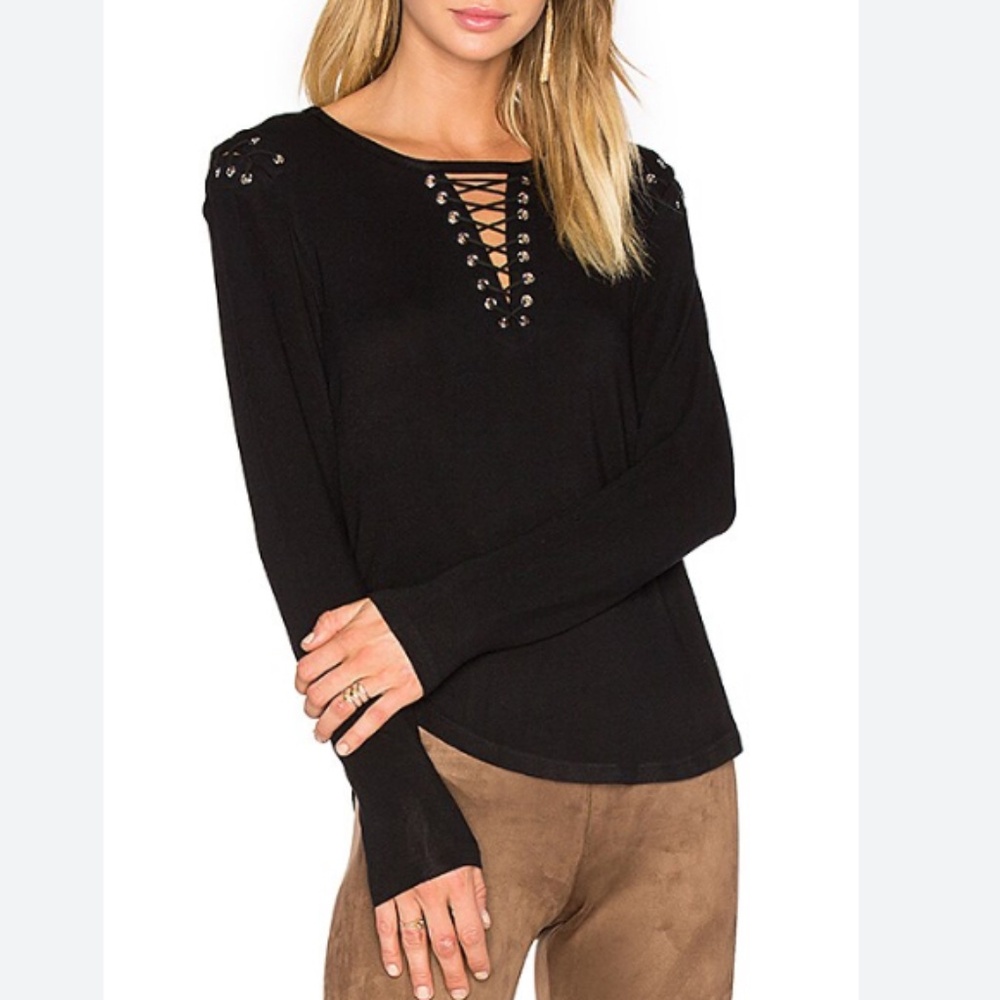 Generation Love size L Vivi top‎ long sleeve lace up black goth grunge modal
